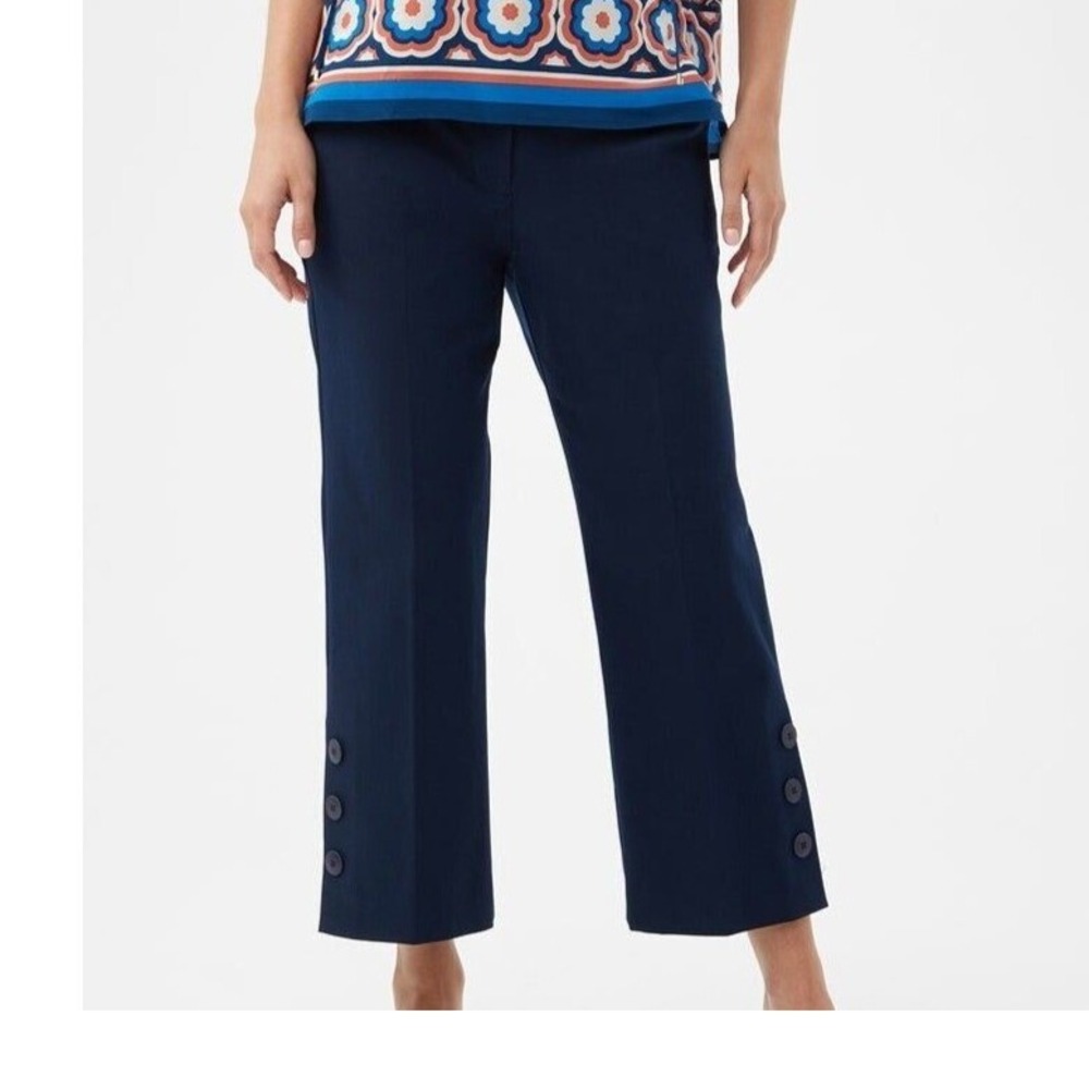 Trina Turk 'Ore Pant' Womens Sz 12 Navy Blue Slim Fit Cropped Kick Flare $278